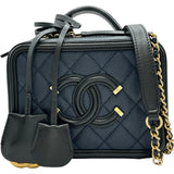 シャネル CHANEL CCフィリグリースモールバニティショルダーバッグ A93342 26番台 ネイビー ゴールド金具 キャビアスキン レディース ショルダーバッグ