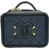 シャネル CHANEL CCフィリグリースモールバニティショルダーバッグ A93342 26番台 ネイビー ゴールド金具 キャビアスキン レディース ショルダーバッグ