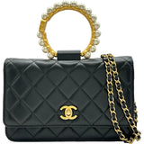 シャネル CHANEL マトラッセパールハンドルチェーンウォレット ブラック ゴールド金具 ラムスキン レディース ショルダーバッグ