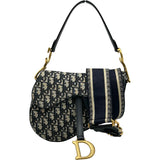 クリスチャン・ディオール Christian Dior オブリークサドルバッグ ネイビー ゴールド金具 キャンバス レディース ショルダーバッグ