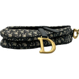 クリスチャン・ディオール Christian Dior オブリークサドルバッグ ネイビー ゴールド金具 キャンバス レディース ショルダーバッグ