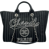 シャネル CHANEL ドーヴィルGM A66941 ブラック シルバー金具 コットン レディース トートバッグ