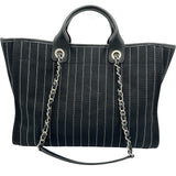 シャネル CHANEL ドーヴィルGM A66941 ブラック シルバー金具 コットン レディース トートバッグ