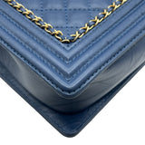 シャネル CHANEL ボーイシャネル28 A92193 23番台 ブルー ゴールド金具 ラムスキン レディース ショルダーバッグ