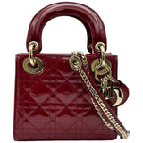 クリスチャン・ディオール Christian Dior レディディオールミニ レッド ゴールド金具 カナージュパテント レディース ショルダーバッグ