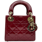 クリスチャン・ディオール Christian Dior レディディオールミニ レッド ゴールド金具 カナージュパテント レディース ショルダーバッグ