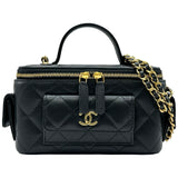 シャネル CHANEL マトラッセ トップハンドル2WAYバニティ AP3017 ブラック ゴールド金具 キャビアスキン レディース ショルダーバッグ