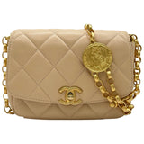 シャネル CHANEL コインモチーフショルダーバッグ AS2222 30番台 ベージュ ゴールド金具 ラムスキン レディース ショルダーバッグ