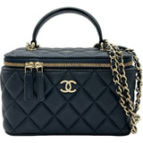 シャネル CHANEL トップハンドルミニバニティチェーンショルダー AP2199 ネイビー ゴールド金具 ラムスキン レディース ショルダーバッグ