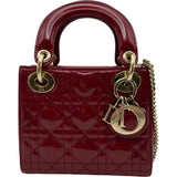 クリスチャン・ディオール Christian Dior レディディオールミニ レッド ゴールド金具 パテント レディース ハンドバッグ