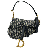 クリスチャン・ディオール Christian Dior オブリークサドルバッグ ネイビー ゴールド金具 キャンパス レディース ショルダーバッグ