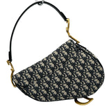 クリスチャン・ディオール Christian Dior オブリークサドルバッグ ネイビー ゴールド金具 キャンパス レディース ショルダーバッグ