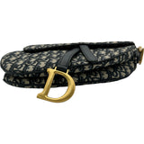 クリスチャン・ディオール Christian Dior オブリークサドルバッグ ネイビー ゴールド金具 キャンパス レディース ショルダーバッグ