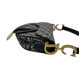 クリスチャン・ディオール Christian Dior オブリークサドルバッグ ネイビー ゴールド金具 キャンパス レディース ショルダーバッグ