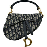 クリスチャン・ディオール Christian Dior オブリークサドルバッグ ネイビー ゴールド金具 キャンパス レディース ショルダーバッグ