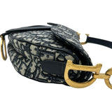 クリスチャン・ディオール Christian Dior オブリークサドルバッグ ネイビー ゴールド金具 キャンパス レディース ショルダーバッグ
