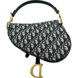 クリスチャン・ディオール Christian Dior オブリークサドルバッグ ネイビー ゴールド金具 キャンパス レディース ショルダーバッグ