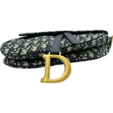 クリスチャン・ディオール Christian Dior オブリークサドルバッグ ネイビー ゴールド金具 キャンパス レディース ショルダーバッグ
