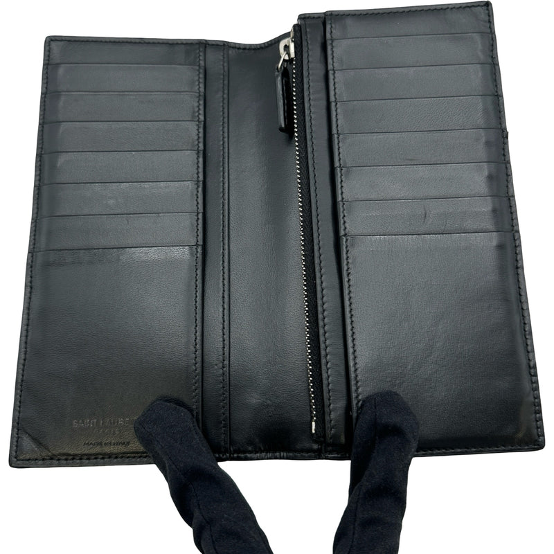 YVES SAINT LAURENT ファスナー長財布 607746 ブラック シルバー金具