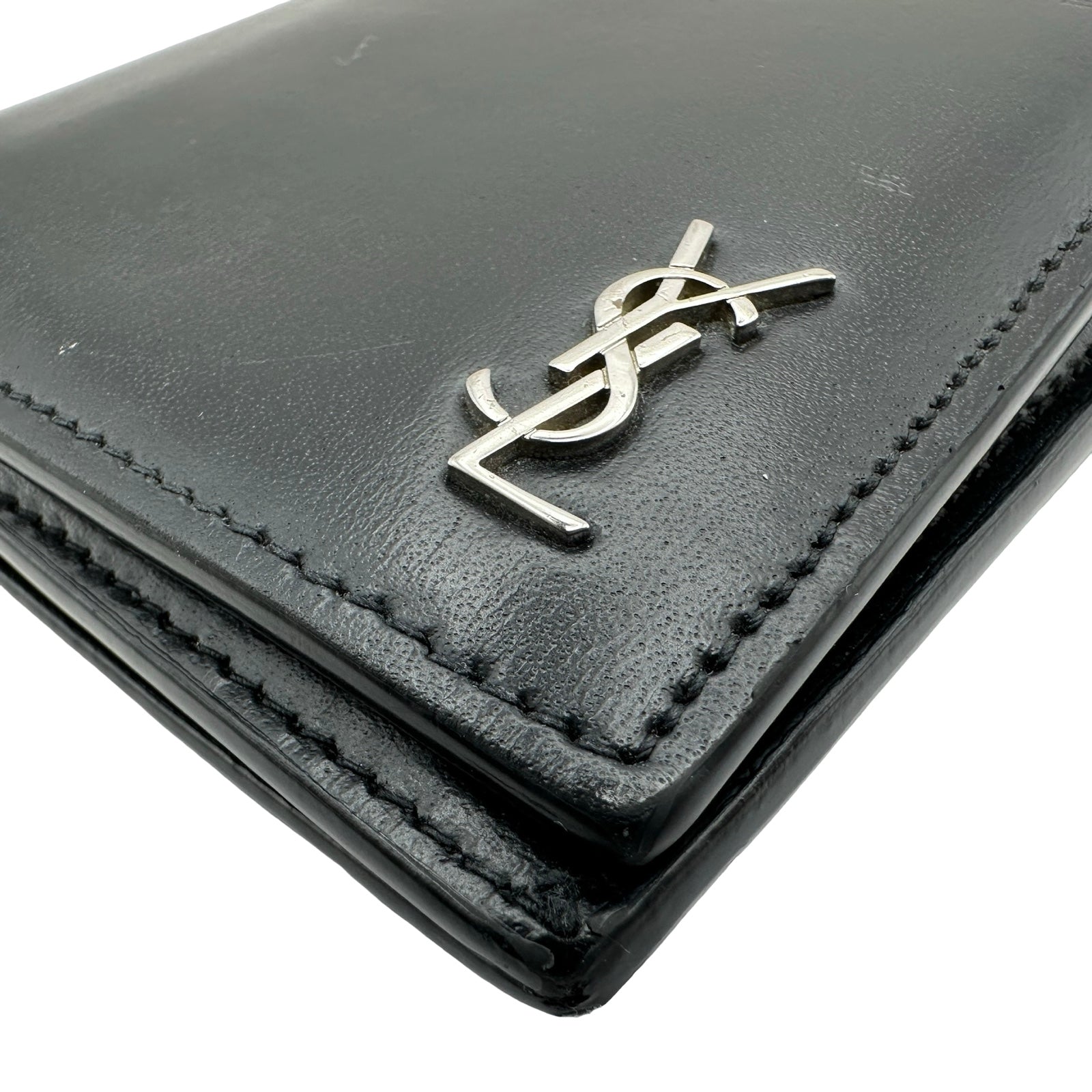 YVES SAINT LAURENT ファスナー長財布 607746 ブラック シルバー金具