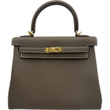 エルメス HERMES ケリー25 うち縫い G刻印 エトゥープ ゴールド金具 トゴ レディース ショルダーバッグ