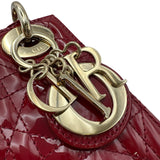 クリスチャン・ディオール Christian Dior レディディオールミニ レッド ゴールド金具 カナージュパテント レディース ショルダーバッグ