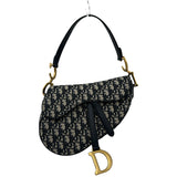 クリスチャン・ディオール Christian Dior オブリークサドルバッグ ネイビー ゴールド金具 キャンパス レディース ショルダーバッグ