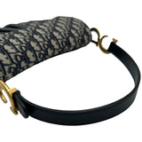 クリスチャン・ディオール Christian Dior オブリークサドルバッグ ネイビー ゴールド金具 キャンパス レディース ショルダーバッグ