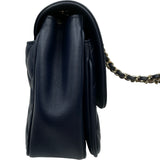 シャネル CHANEL ラブリーデイスクエアプラップバッグ A57895 26番台 ダークブルー ゴールド金具 ラムスキン レディース ショルダーバッグ