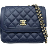 シャネル CHANEL ラブリーデイスクエアプラップバッグ A57895 26番台 ダークブルー ゴールド金具 ラムスキン レディース ショルダーバッグ