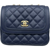 シャネル CHANEL ラブリーデイスクエアプラップバッグ A57895 26番台 ダークブルー ゴールド金具 ラムスキン レディース ショルダーバッグ