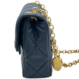 シャネル CHANEL マトラッセメダルチャームチェーンショルダー ブルー ゴールド金具 ラムスキン レディース ショルダーバッグ