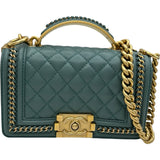 シャネル CHANEL ボーイシャネルトップハンドルショルダーバッグ A94805 グリーン ゴールド金具 ラムスキン レディース ショルダーバッグ