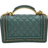 シャネル CHANEL ボーイシャネルトップハンドルショルダーバッグ A94805 グリーン ゴールド金具 ラムスキン レディース ショルダーバッグ