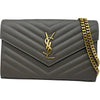 サンローラン SAINT LAURENT カサンドラクラシックチェーンウォレット 377828 グレー ゴールド金具 レザー レディース ショルダーバッグ
