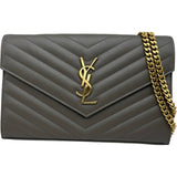 サンローラン SAINT LAURENT カサンドラクラシックチェーンウォレット 377828 グレー ゴールド金具 レザー レディース ショルダーバッグ