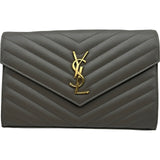 サンローラン SAINT LAURENT カサンドラクラシックチェーンウォレット 377828 グレー ゴールド金具 レザー レディース ショルダーバッグ