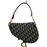 クリスチャン・ディオール Christian Dior オブリークサドルバッグ ネイビー ゴールド金具 キャンバス レディース ショルダーバッグ
