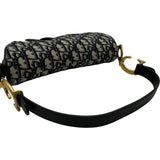 クリスチャン・ディオール Christian Dior オブリークサドルバッグ ネイビー ゴールド金具 キャンバス レディース ショルダーバッグ