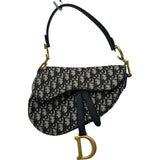 クリスチャン・ディオール Christian Dior オブリークサドルバッグ ネイビー ゴールド金具 キャンバス レディース ショルダーバッグ
