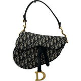クリスチャン・ディオール Christian Dior オブリークサドルバッグ ネイビー ゴールド金具 キャンバス レディース ショルダーバッグ