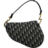 クリスチャン・ディオール Christian Dior オブリークサドルバッグ ネイビー ゴールド金具 キャンバス レディース ショルダーバッグ