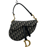 クリスチャン・ディオール Christian Dior オブリークサドルバッグ ネイビー ゴールド金具 キャンバス レディース ショルダーバッグ