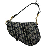 クリスチャン・ディオール Christian Dior オブリークサドルバッグ ネイビー ゴールド金具 キャンバス レディース ショルダーバッグ
