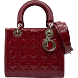 クリスチャン・ディオール Christian Dior レディディオールミディアム レッド シルバー金具 カナージュパテント レディース ショルダーバッグ