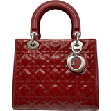 クリスチャン・ディオール Christian Dior レディディオールミディアム レッド シルバー金具 カナージュパテント レディース ショルダーバッグ
