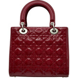 クリスチャン・ディオール Christian Dior レディディオールミディアム レッド シルバー金具 カナージュパテント レディース ショルダーバッグ
