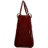 クリスチャン・ディオール Christian Dior レディディオールミディアム レッド シルバー金具 カナージュパテント レディース ショルダーバッグ