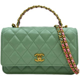 シャネル CHANEL マトラッセトップハンドルチェーンウォレット ライトグリーン シャイニーカーフ レディース ウォレットチェーン