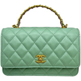 シャネル CHANEL マトラッセトップハンドルチェーンウォレット ライトグリーン シャイニーカーフ レディース ウォレットチェーン